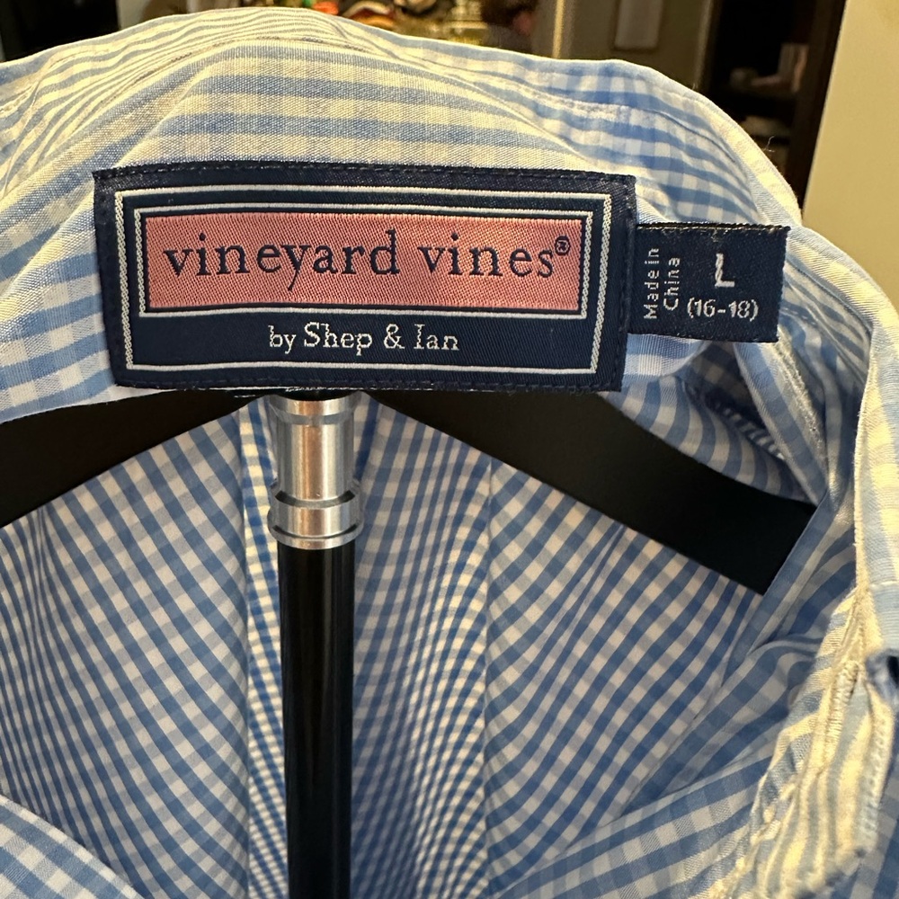 Vineyard Vines Blue Gingham Young Men’s  Shirt - Picture 2 of 2